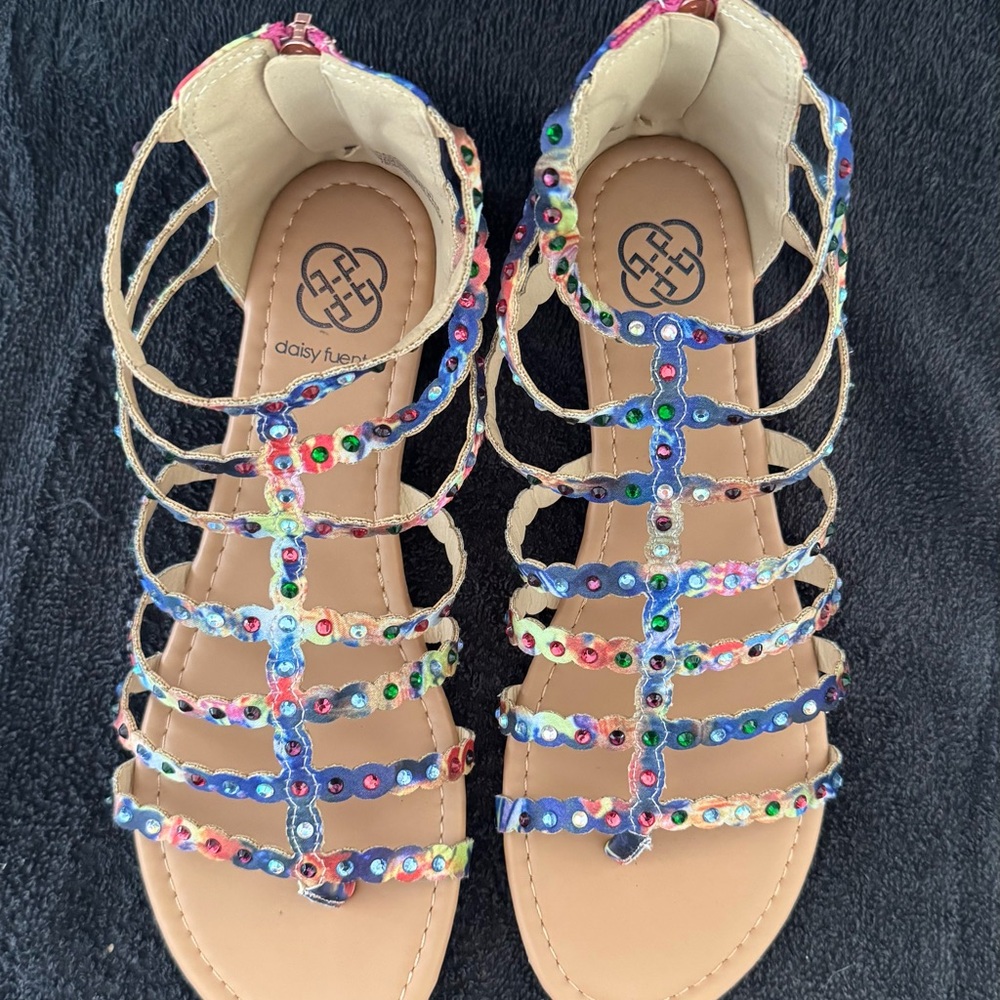 Daisy Fuentes Beige Gladiator Sandals with Beaded Straps